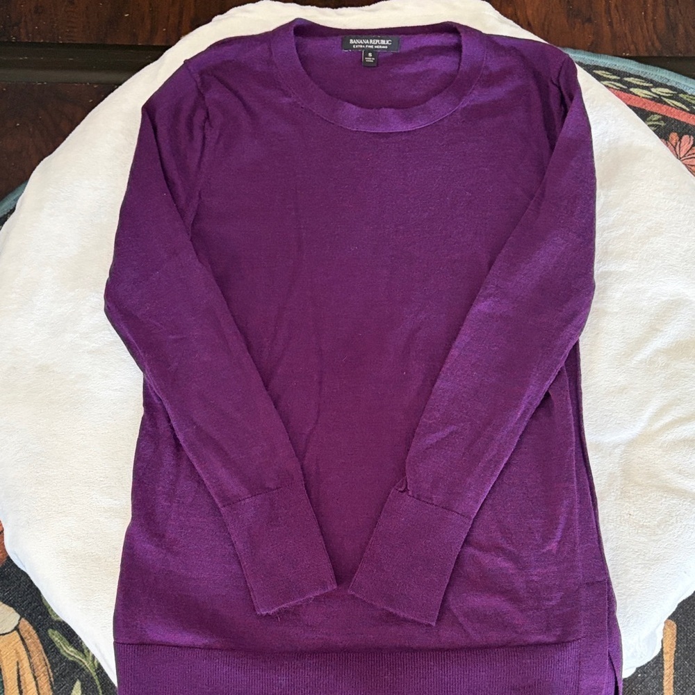 Banana Republic Extra Fine Merino Rich Purple Crew Neck Sweater